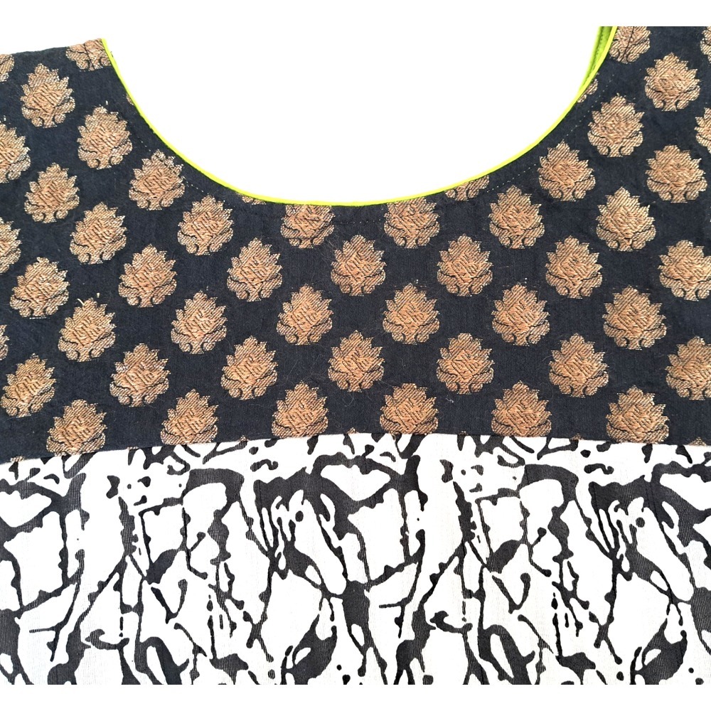Kurta Top Women's 40" W 25"L Made in India Green Black Gold Traditional - Picture 2 of 8
